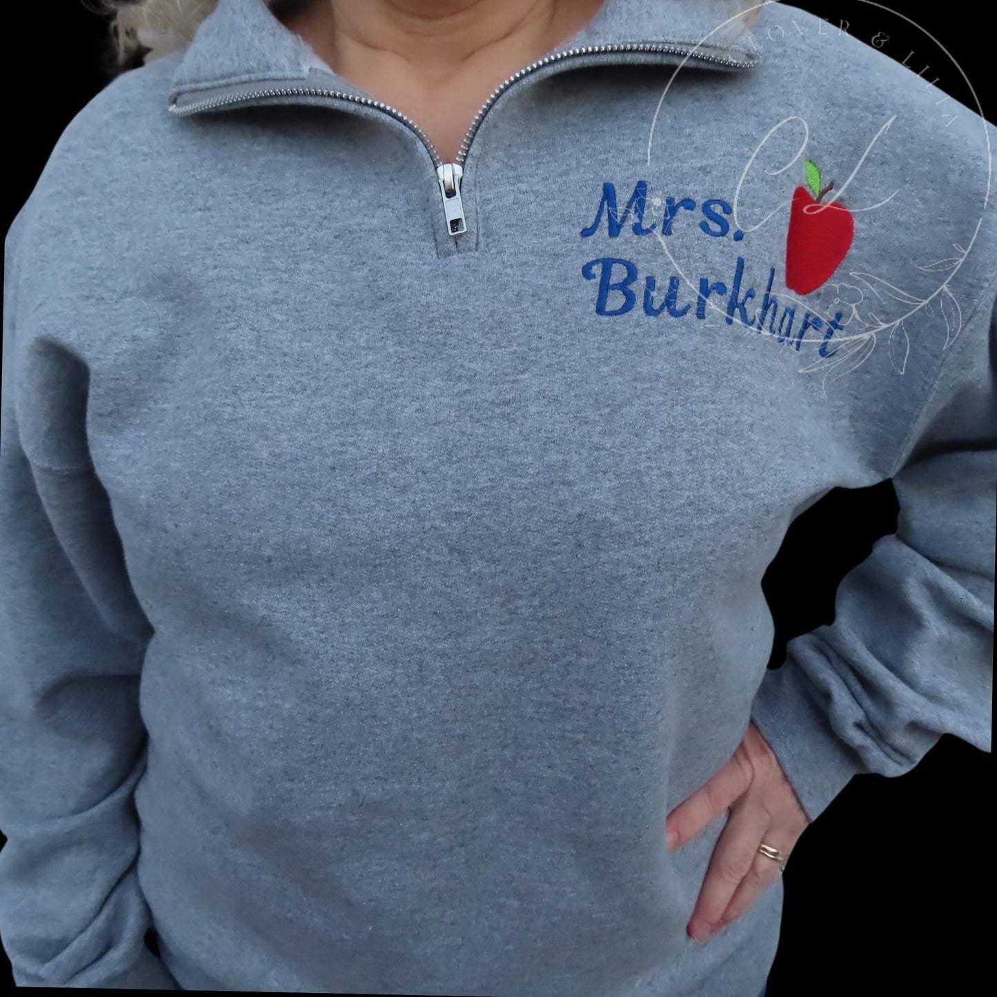 CUST01| Custom Embroidered Quarter Zip Sweatshirt | Embroidered Quarter Zip | Custom Teacher Embroidered Quarter Zip | Gift for Teachers |